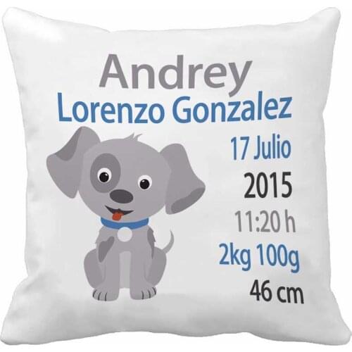 Grey Puppy Birth Announcement Nursery Pillow Wedding Decorative Cushion Cover Pillow Case Customize Gift For Car Sofa Pillowcase