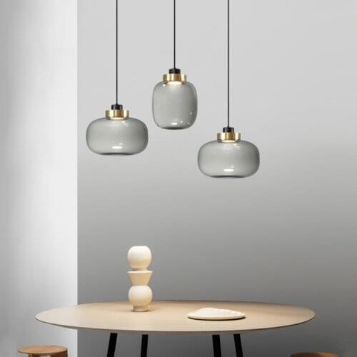 Modern Smoky Gray Glass Pendant Light Nordic Loft Industrial Home Decor for Dining Room Bedroom Hanging Lamps Led Light Fixtures