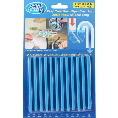 12pcs Powerful sink drain cleaner Rods Sani Sticks Oil Decontamination deodorizer for Toilet Kitchen Cleaning sink filt Pipe Tub