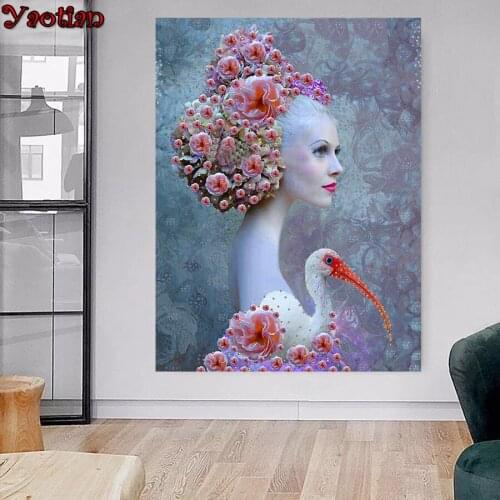 Rhinestone Painting DIY Diamond Painting Woman with bird diamond Embroidery 5d mosaic Diamond cross stitch home decor