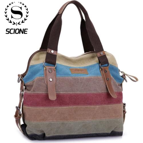 Famous Brand Women Canvas Shoulder Bags Fashion Messenger Bags Casual Beach Bag Striped Shopping Tote Handbag Bolsos Mujer