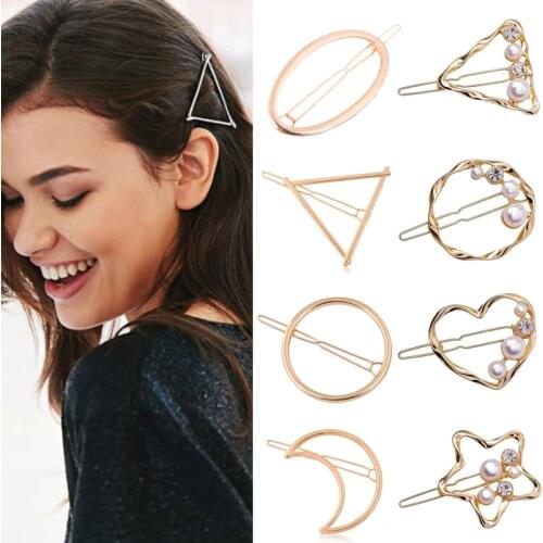 Simple Geometric Hair Clips For Women Elegant Simulated Pearl Hollow Moon Star Heart Barrette Girls Hair Accessories Wholesale