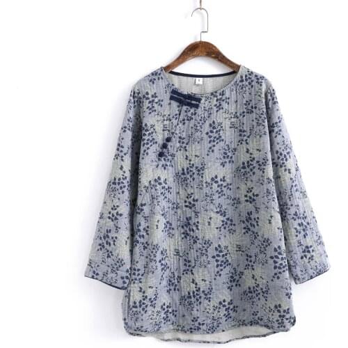 Women Autumn Printed Loose Cotton Linen Blouse Tops Ladies Vintage Shirt Female 2020 Spring Blouses Tops Shirts