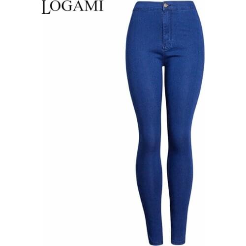 LOGAMI 2019 Solid Wash Skinny Jeans Woman High Waist Casual Pencil Denim Pants Women Elastic Jeans