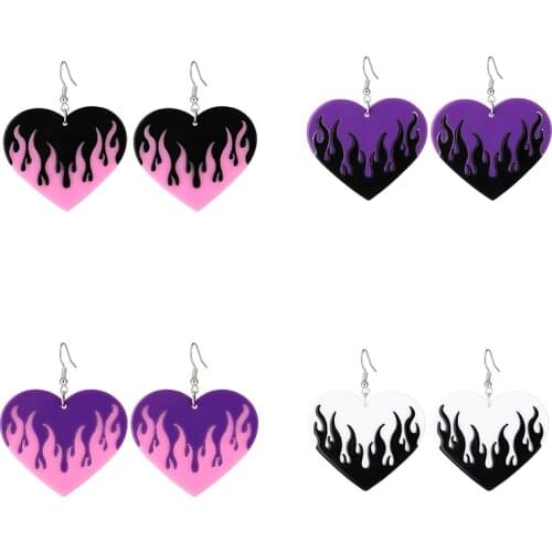 2021 Punk Cool Flame Heart Earrings for Women Teens Fashion Funny Colorful Motifs Geometric Y2k Aesthetic Woman Earring Grunge