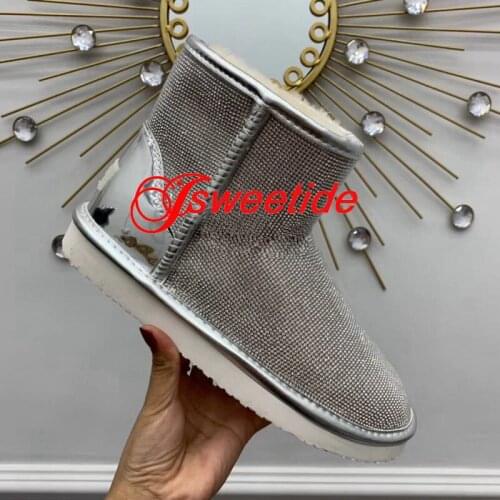 Winter New Brand Snow Boots Women Round Toe Pearl sparkling Non-slip Low Heel Boots Ladies Fashion High Quality Ankle Boots