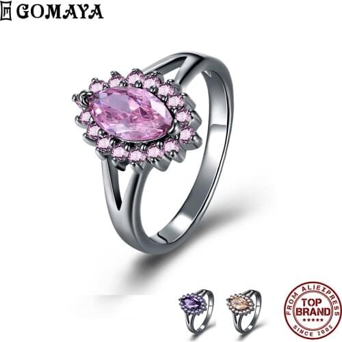 GOMAYA Geometric Multiple Colour Zircon Rings For Women Fashion Romantic Finger Ring Charm Prom Anniversary Hot Sale Jewelry