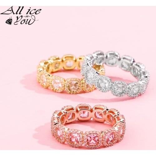 ALLICEONYOU New Iced Out Fashion Cubic Zirconia Tennis Round Luxury Ring wedding band Women Rings Hip Hop Jewelry For Gift