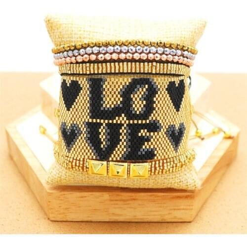 ZHONGVI MIYUKI Bracelet For Women Handmade Gold Rivet Bracelets LOVE Letter Punk Jewelry Pulseras Mujer Moda Best Friends Gift