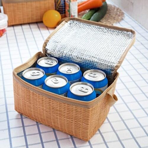 ZK40 Portable Picnic Bag Wicker Rattan Waterproof Tableware Insulated Thermal Cooler Food Container Basket for Camping Picnic