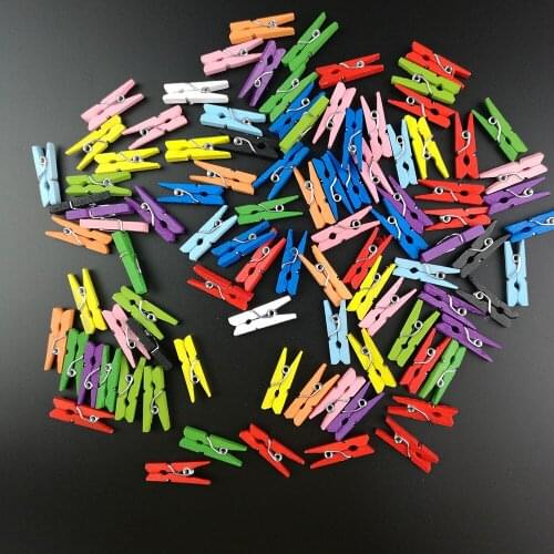 25MM 50 PCS Color Mini Wooden Clothes Photo Paper Peg Pin Clothespin Craft Clips Wood Clothespin Clips Note Pegs for Photo Paper