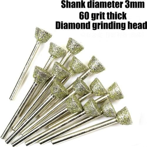 1Pcs 60 Grit Diamond Grinding Head Burrs Grind Inverted Trapezoid Stone Jade Engraving Carving Peeled Rotary Tool Needle Coarse