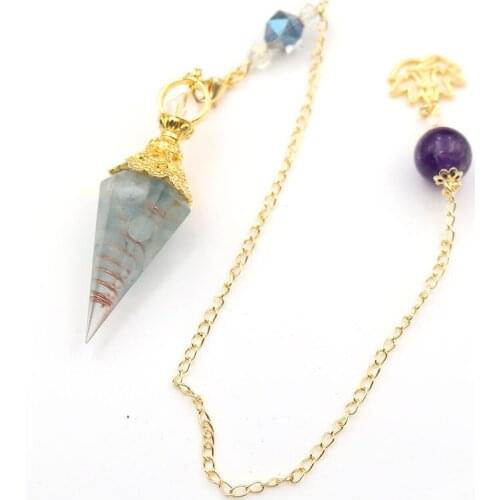 Aquamarines Light Yellow Gold Color Link Chain Hexagon Pyramid Resin Pendulum Pendant with Buddha Meditation Jewelry