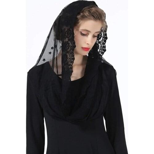 Ivory Black Muslim Catholic womens Lace Shawl religious veil