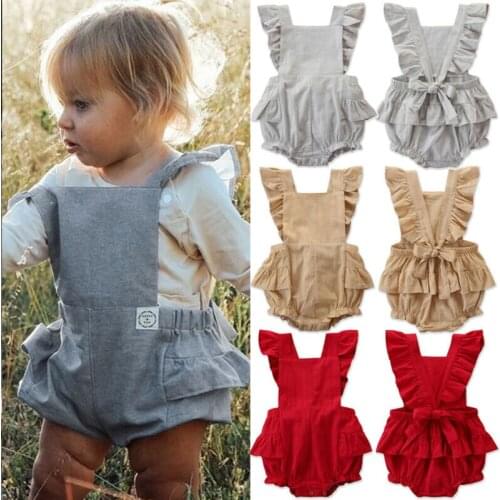 0-24M Newborn Kid Baby Girl Boy Clothes Summer Ruffles Sleeveless Romper Cotton Linen Sunstui Backless Cute Sweet Outfits