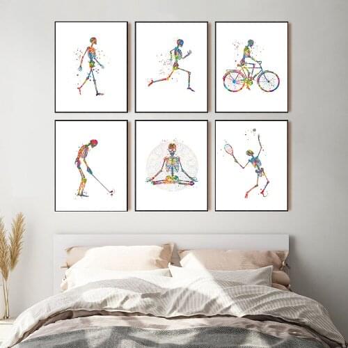 Moving Skeleton Silhouette Art Print Skeleton Anatomy Walk Run Bike Medical Poster Gift Wall Art Canvas Painting Clinic Decor