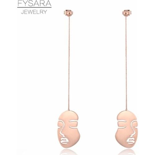 FYSARA Irregular Women Human Face Dance Earrings Rose Gold Color Stainless Steel Long Earrings Female Fashion Bohemia Jewelry