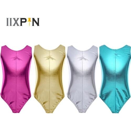 IIXPIN Kids Girls Ballet Leotards Sleeveless Shiny Patent Leather Ballet Dance Costumes Gymnastics Leotard Ballet Clothing Girls