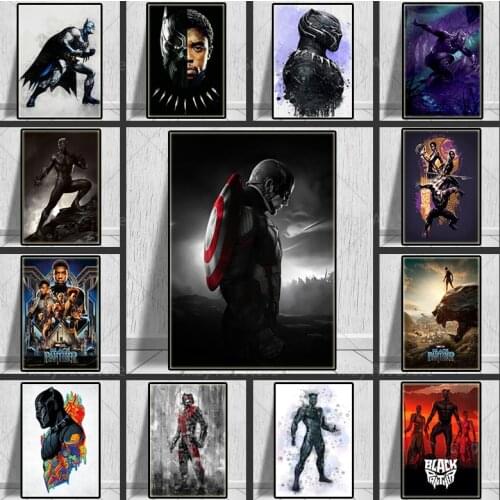 Marvel Superhero Poster Painting Black Panther Captain America Action Movie Characters Wall Art Picture Kid Room Home Decor Gift