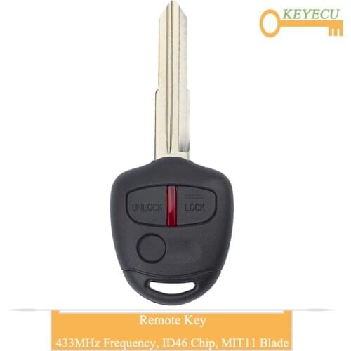 KEYECU Remote Car Key for Mitsubishi 2008-2013 Lancer, 2008-2012 Outlander, Fob 3 Button - 433MHz - ID46 Chip - MIT11 Blade