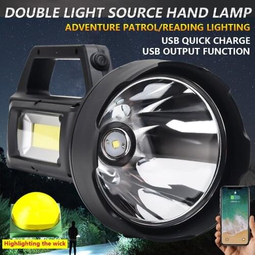 Powerful LED Portable Spotlights Flashlight USB/Solar Charging searchlight with Power Bank Power Display Function Built in B