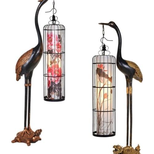 New Chinese Style Floor Lamp Chinese Style Bird Cage Creative Lobby Living Room Decoration Turtle Crane Thickness Crane Zen