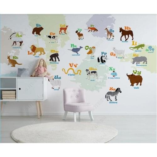 Custom photo mural 3d wallpaper European simple cartoon animals 26 letters childrens room home decor wallpaper for walls 3 d