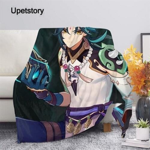 Upetstory Genshin Impact Print Anime Blanket Adults Fashion Bed Thin Quilt Home Office Washable Duvet Casual Kids Sherpa Blanket