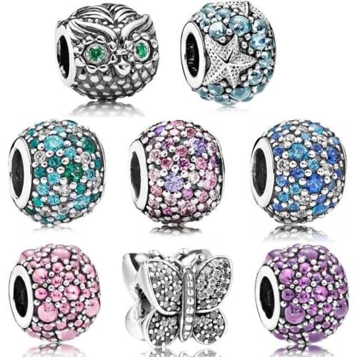Original Multicolor Mosaic Ball Cute Wish Owl Droplet With Crystal Charms Fit Europe Bracelet 925 Sterling Silver Bead Jewelry