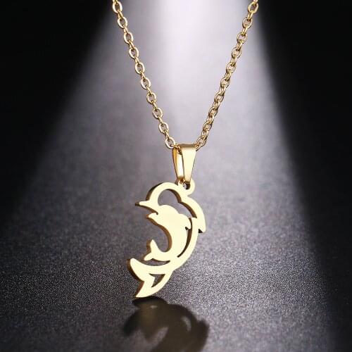 DOTIFI Stainless Steel Necklace For Women Man Jumping Dolphin Gold And Silver Color Pendant Necklace Engagement Jewelry