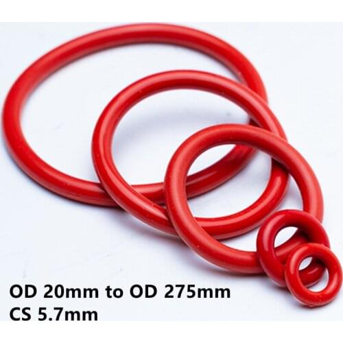 Custom CS 5.7mm 1 piece VMQ O Ring Washers Silicone Sealing Gaskets Spacer OD 28 - 275MM Red