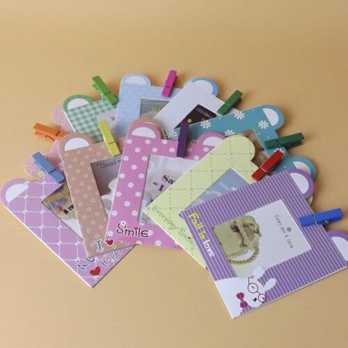 Photo Frames 10 pcs/lot 3 Inch DIY Wall Hanging Album Paper Photo Frame For Picture Emoticons With Wooden Clip Hanger Hemp Rope