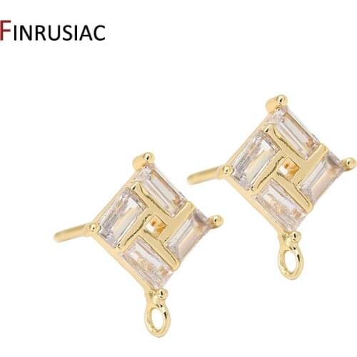 14K Gold Plated Earring Making Supplies 925 Silver Needle Zircon Crystal Rhombus Stud Earrings Findings Accessories