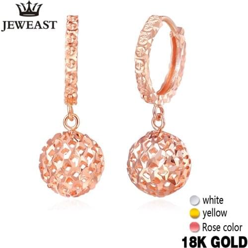 18k Gold Drop Earrings Women Ball Hollow Design Rose Fine Jewelry Classic Female Cute Dangle hot Earring Party Girl Gift New