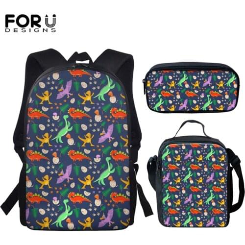 FORUDESIGNS Cartoon Dinosaur Pattern 3D Printing School Bags Fashion Book Storage Bags Teens Kids Backpack Mochila Escolar
