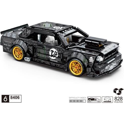 Technical building block Monsters muscle car 1965 Ford Mustang model Pull back vehicle steam bricks toys collection for boy gift