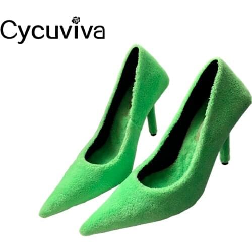 Women Pumps Sexy Thin High Heels Nightclub Women Shoes Concise Woolen Slip On Stilettos Party Ladies Shoes Runway Shoes Woman