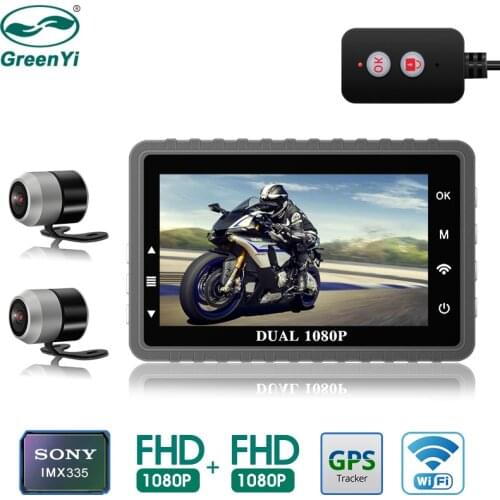 GreenYi Dual 1080P 3 inch IPS Motorcycle Dash Cam WiFi Waterproof Camera Recorder SONY Chip Motorcycle DVR GPS Driving Recorder