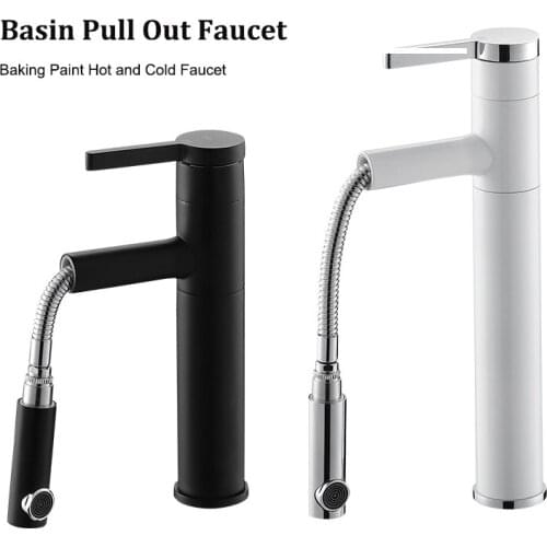 Pull Out Basin Sink Faucet Sprayer White Faucet Swivel Spout Cold Hot Tap Crane Single Handle Washbasin Mixer Hight Body Faucet