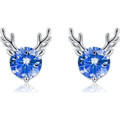 ZEMIOR Christmas Elk Stud Earring 925 Sterling Silver For Women Round Zircon Small Earrings Fine Jewelry Valentines Day Gift