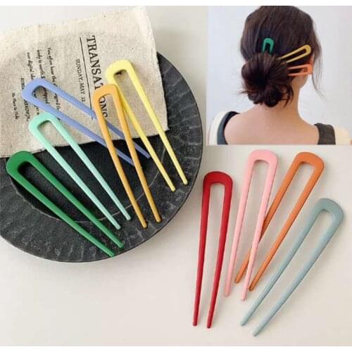 Woman Alloy Metal Hair Pins Hair Clip candy colors Hairpins Summer Headwear Simple U Shape Hairstyle Design Tools