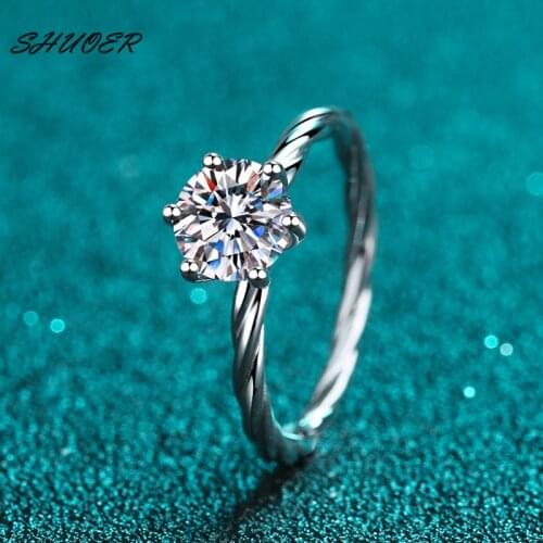 Women Classic 925 Silver Platinum Plated Brilliant Cut 1 Carat Pass Diamond Tester D Color Moissanite Twist Rattan Arm Ring