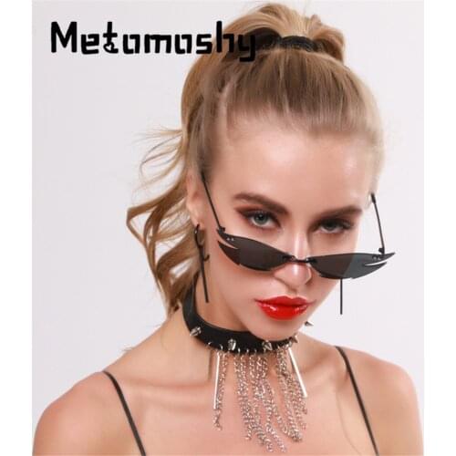 2020 Vintage Rimless Sunglasses Women Black Sliver Cat Eye Sun Glasses Men Retro Black Mirror Eyeglasses for Ladies UV400