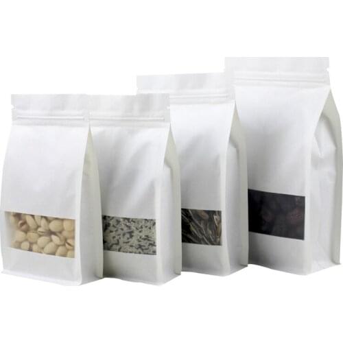 300pcs/lot White Stand up Paper Window Packaging Bag Snack Cookie Tea Packaging Frosted Window Ziplock Bag Gift Bags Pouches