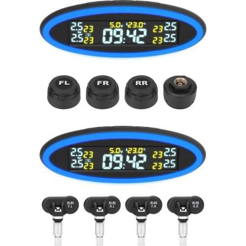 Car TPMS Auto Tyre Tire Pressure Temperature Monitoring System with 2-Color Ambient Lights Internal External Sensor USB TMPS