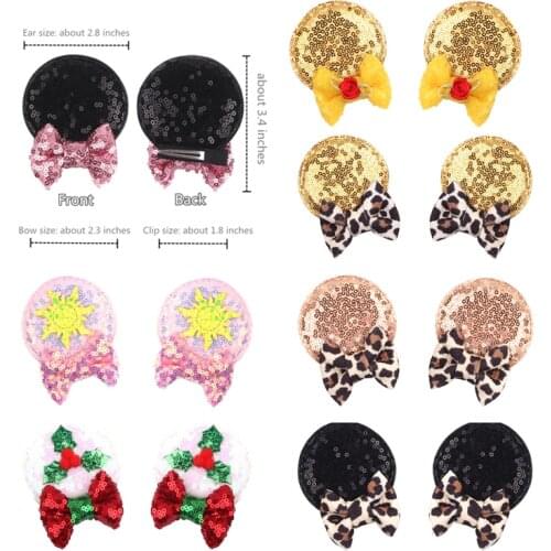 Sequin Minnie Bow Ears Hairpin Flowers Baby Party Hair Clips Festival Mouse Headband Party Hairgrips Barrette Hair Accessories