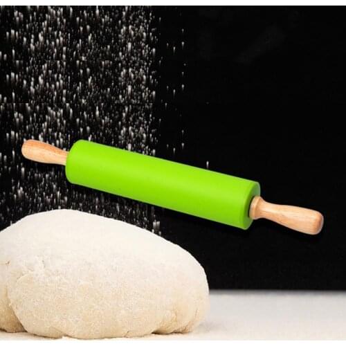 30cm Wooden Handle Silicone Rolling Pin Non-Stick Kitchen Baking Cooking Tool Rolling Stick Cake Pie Noodles Rolling Pins