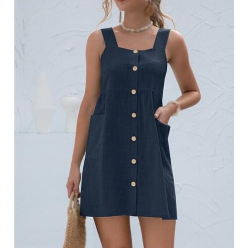 ETOSELL Women Summer Casual Sleeveless Loose Dress Backless Vintage Dresses Women Clothing