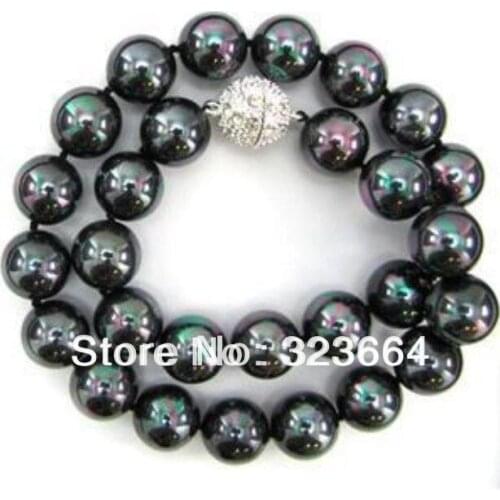 Hot Sell! 12mm Rainbow Peacock Black Shell Pearl Round Beads Necklace 18" AAA