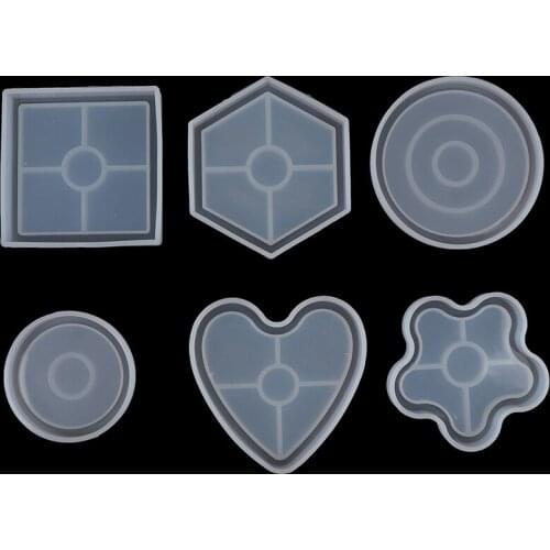 Crystal Epoxy Resin Mold Hexagon Round Coaster Casting Silicone DIY Mould